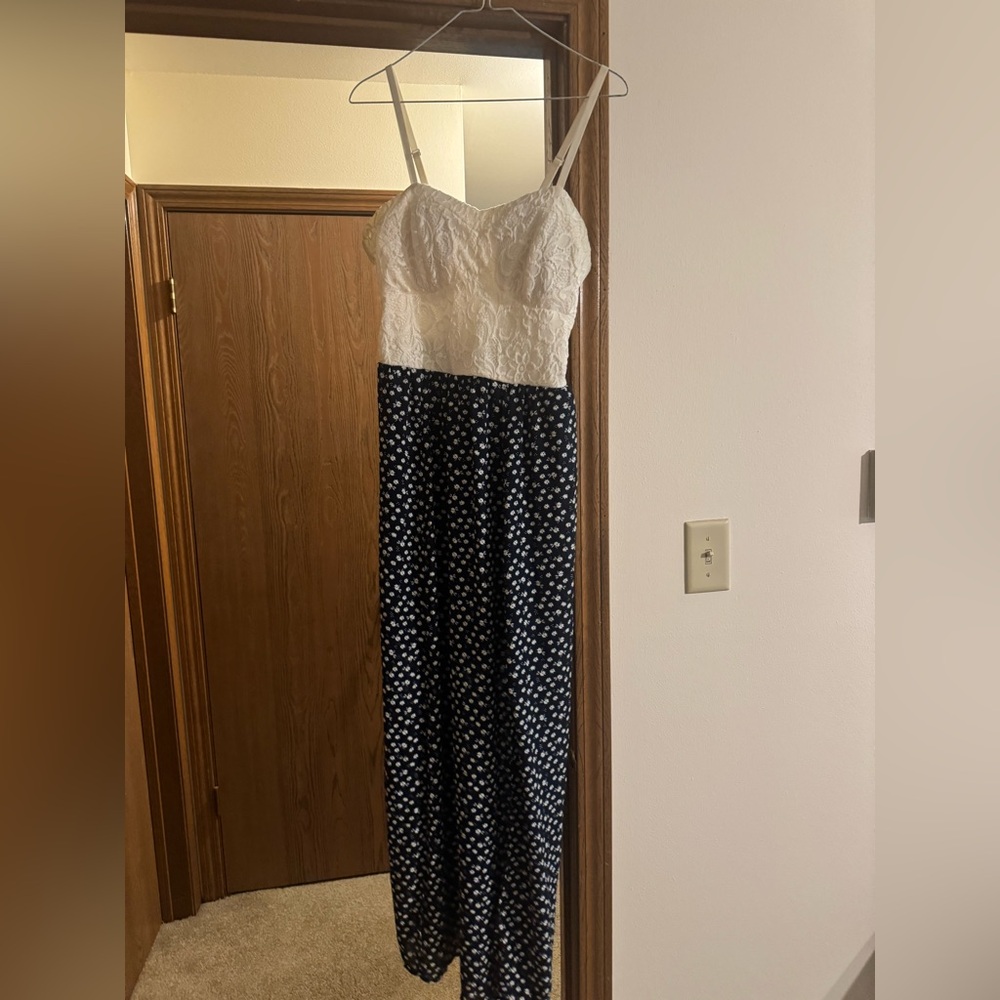 Candie's White Lace and Blue Floral Maxi Dress